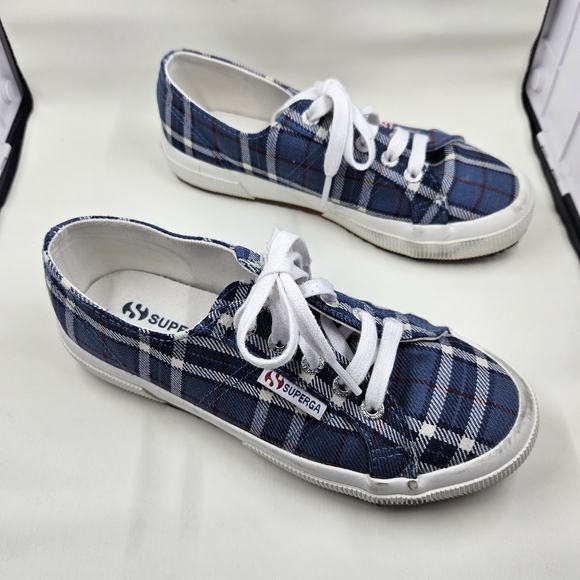 Blue Plaid Superga Sneakers, Size 36 - Picture 2 of 5